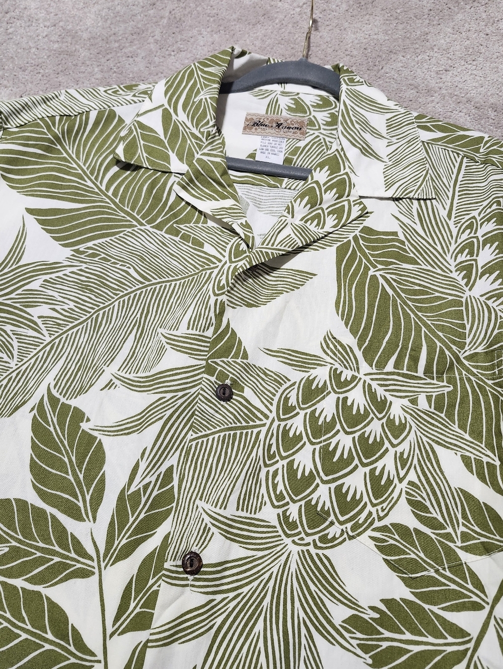 Men's Blue Hawaii Cotton Short‎ Sleeve Aloha Pineapple Hawaiian Size XL USA